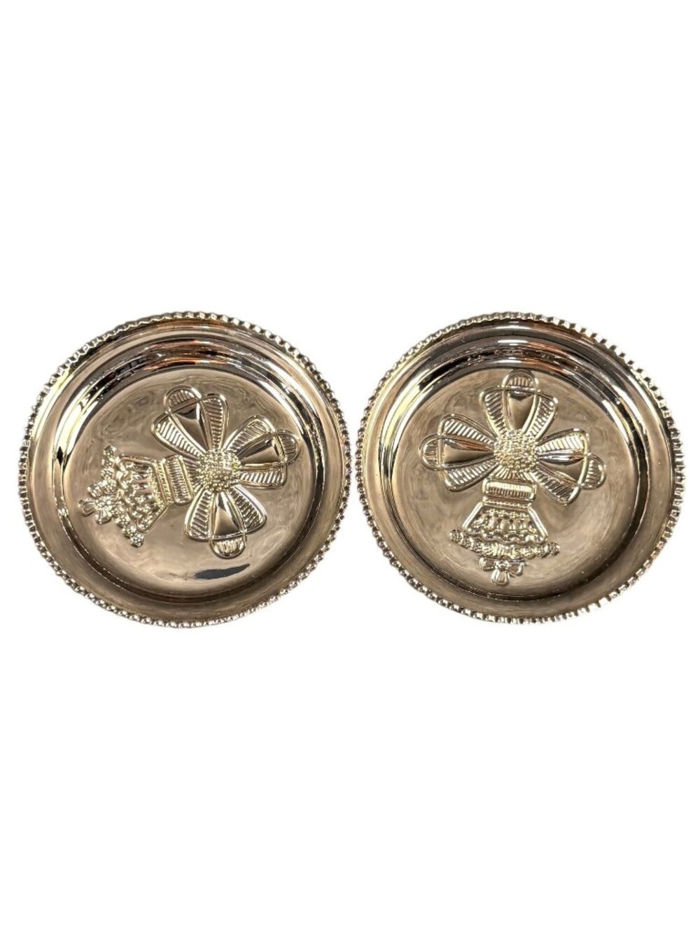 Vintage Queen Royal Crown & Bow Design Mercury Glass Coasters - Pair of 2